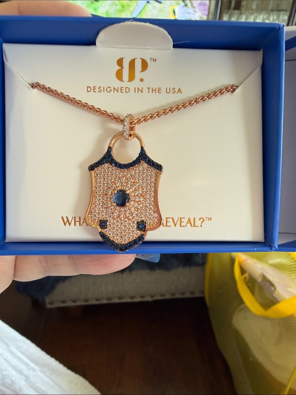 What Will You Reveal? Rose Gold Necklace with Blue Accents